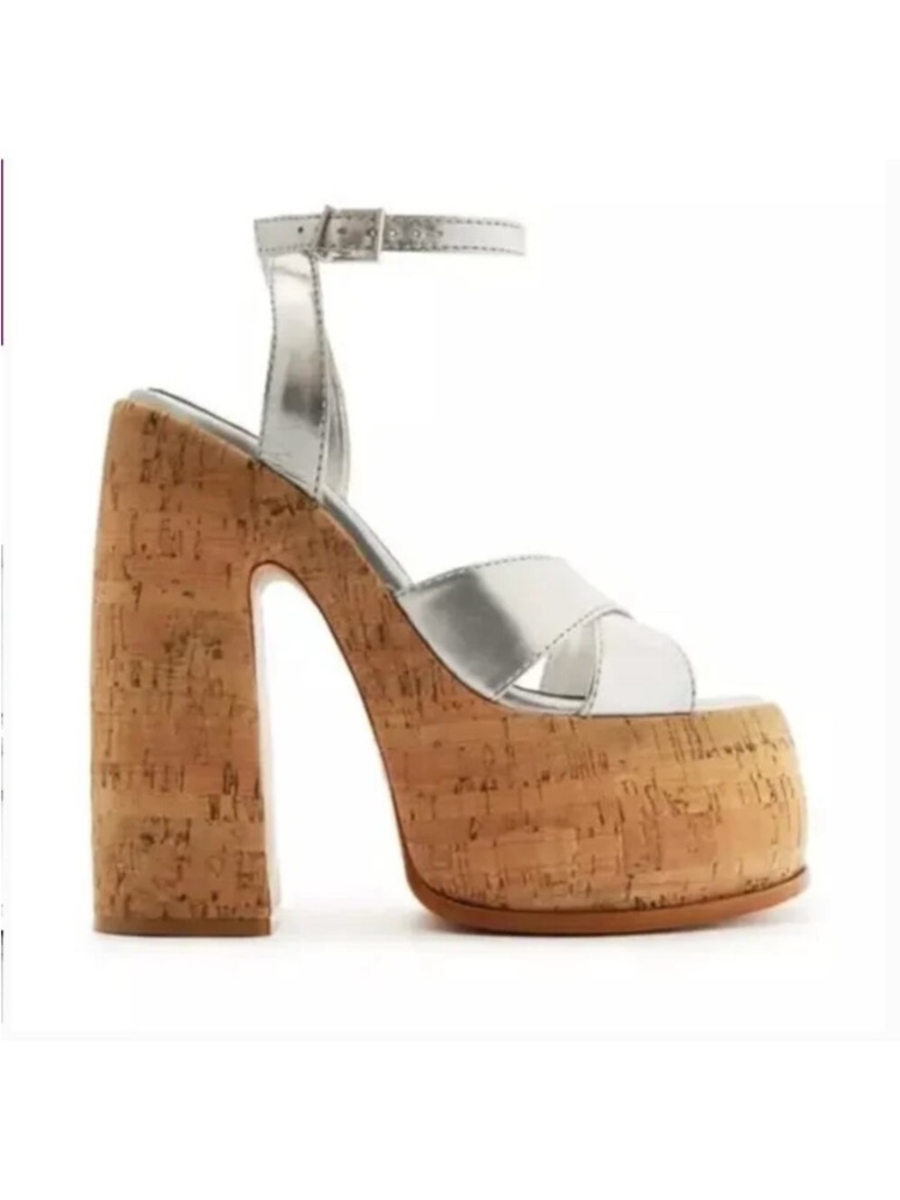 SCHUTZ Pattie Silver Metallic Cork Platform Sandals, NEW, Size 7.5, MSRP $178